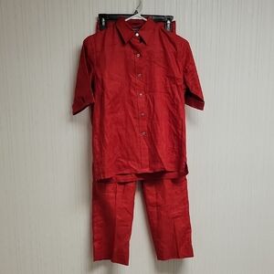 Lauren Ralph Lauren Linen Red Shirt and Pants Set, Women's P/small, 2P Pants